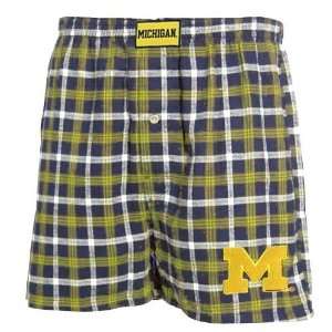   Wolverines Navy Blue Plaid Tailgate Boxer Shorts