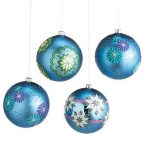  Large Blue Patterned Christmas Ball Ornament Case Pack 4 
