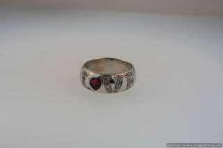 18K WHITE GOLD “LOVE” RING WITH CENTER RUBY AND DIAMONDS  