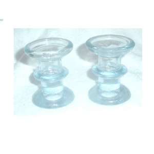  Pair Bluish Color Glass Candleholders 