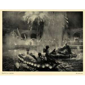  1913 Print Fireworks Boat Swan Night Lights Beautiful 