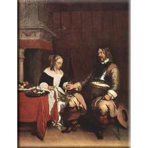   Offering a Woman Coins 12x16 Streched Canvas Art by Borch, Gerard ter