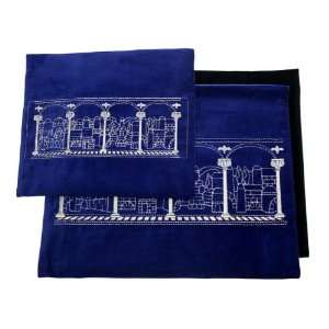  28x35cm Dark Blue Tallit and Tefillin Bag Set with Columns 