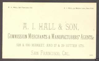 1880 Business Card~Commission Merchant~San Francisco CA  