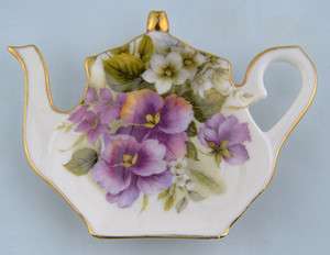 Set of Six Pansy Tea Bag Holders, Porcelain  