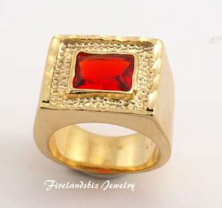 Mens Ring 14K GPE Red Cubic Zirconia Size 8,9,10,11,13  