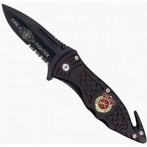   Fire Fighter Spring Assisted Rescue Knife   Black
