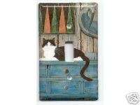 BLACK & WHITE CAT IN WEATHERED CABIN Light Switch Cover  
