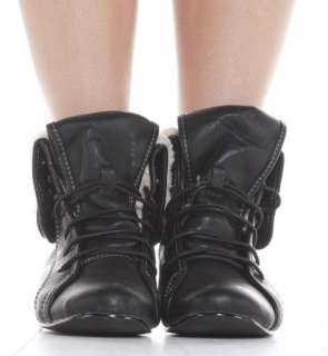 Womens Flat Ladies Black Pixie Lace up Winter Fur Ankle Boots Size 3 4 