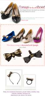 SHOES CLIP VINTAGE SPANGLE CUTE RIBBON CORSAGE [BLACK]  