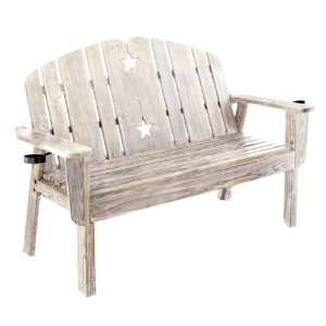  56 WHITE Natural Wash Wood Slat Star Bench with Cup 