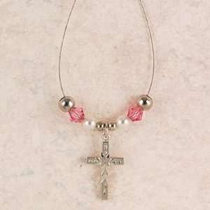  18 Wire Cross Pendant with Pink Swarovski Stones Jewelry