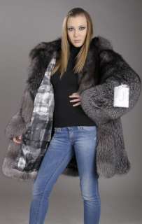 Hooded Blue frost SAGA ROYAL Fox fur coat parka ALL SIZES XS S M L XL 