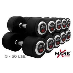 XMark Rubber Round Gym Dumbbell Set 5 lb.   50 lb.   Light Commercial 