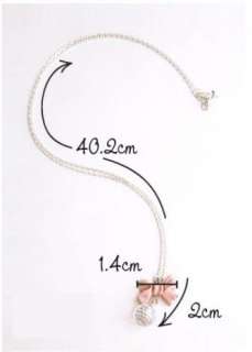 Cute pink bow, faux pearl pendant necklace X035T  