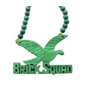 Green Wooden Brick Squad Pendant with a 36 Inch Beaded Necklace Good 