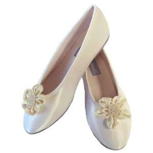  White Decorated Ballet Flats with Ivory and Pearl Posies 