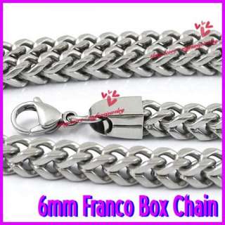 24 29 Mens 6mm Silver Silver Stainless Steel Franco Box Necklace 