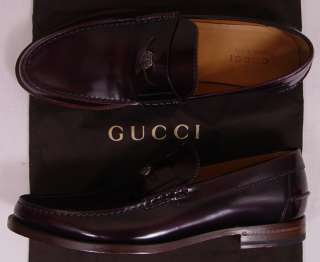 GUCCI SHOES $595 BORDEAUX PATINA LOGO COIN VAMP PENNY LOAFER 10 43e 