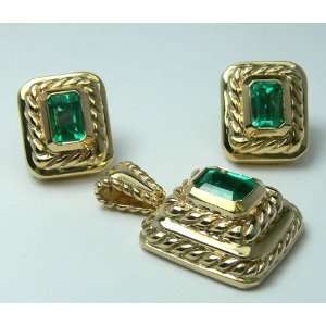    Gold Artisian Colombian Emerald Jewelry Suite 
