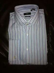 NWT Authentic Black Hugo Boss Jacco Blue Stripes Dress Shirt Multiple 
