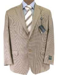 Ralph Lauren Mens 2 Button Tan Houndstooth Silk Wool Sport Coat Jacket