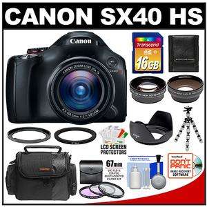 Canon PowerShot SX40 HS Digital Camera (Black) with 16GB Card + Case 