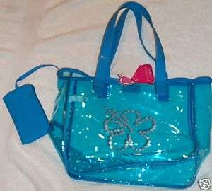 Girls See thru Blue Plastic sun swim tote shower bag and coin purse 