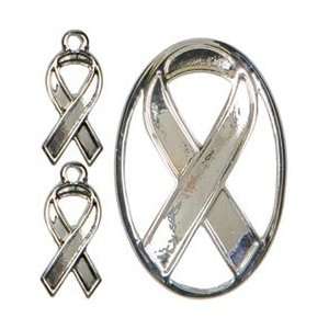 Cousin Symbolize Metal Accent 3/Pkg Awareness Ribbon Silver 3467729; 3 
