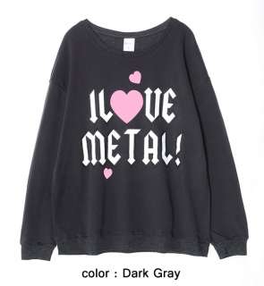 Womens I Love Metal Crewneck Sweatshirt Top S   M Gray  