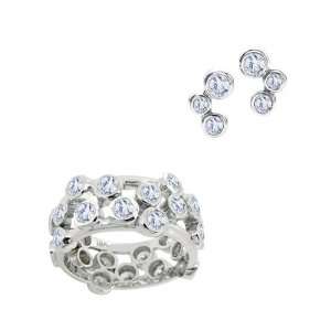 Bling Jewelry Sterling Silver CZ Bubble Ring and Earrings Jewelry Set 