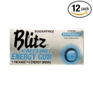  Blitz Caffeine Energy Gum, Peppermint, 8 Count Tins (Pack 