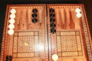 p010 SUPERBLY DETAILED Vtg Handmade Arts & Crafts Inlaid Backgammon 