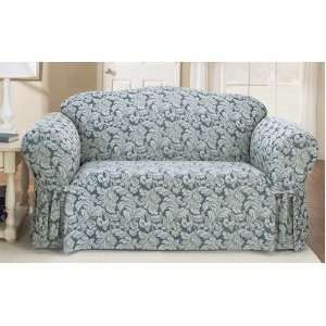  Sure Fit 173927246 Blue Scroll Classic Fit Loveseat Slipcover 
