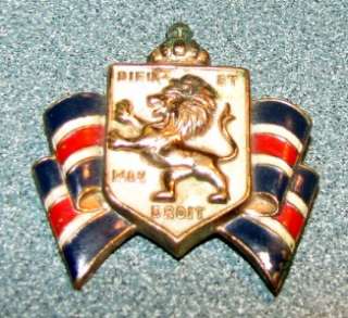 WWII British Relief Society Dieu et Mon Droit Accessocraft Lion Brass 