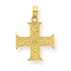  14K Scolled Greek Cross Pendant Jewelry