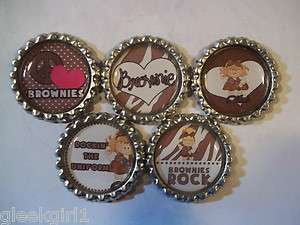 Girl ScOUTs Brownies bottle caps set of 5 SCRAPBOOKING BOWS  