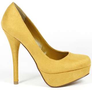 Mustard Yellow Faux Suede Round Toe High Stiletto Heel Platform Pump 8 