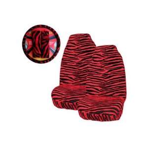  2 Animal Print Seat Covers and Wheel Cover Set   Zebra Red 