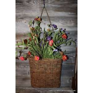 Orange and Purple Wildflowers in Grapevine Wall Basket 