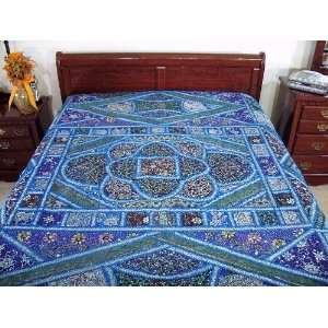  Kundan Indian Blue Bed Cover Bedding Bedspread Duvet