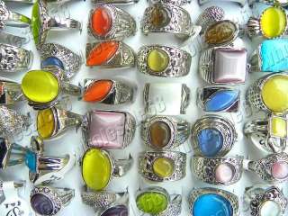 Wholesale Lots 25pcs cat eye silver plated womans ring new fashion 