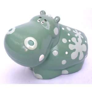   Ceramic Floral Hippopotamus Piggy Bank   Green [Toy] Toys & Games