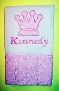 New Personalized Embroidered Baby Girl Pink Burp Cloth  