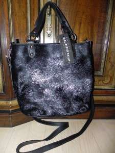NWT MAURIZIO TAIUTI black silver calf hair fur leather tote purse bag 