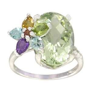  Sterling Silver Oval Shaped Green Amethyst Ring, Size 9 Jewelry