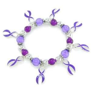    Purple Enameled Awareness Ribbon Stretchy Bracelet Jewelry