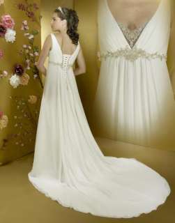 Plunge Neck Delicate Beading Wedding Dress Custom Made  