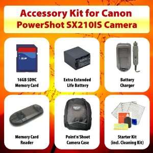 for Canon PowerShot SX210IS including Extended Life Battery + Battery 