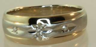 14k yellow white gold .04ct diamond wedding band ring  